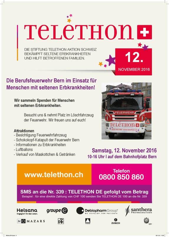 Flyer der Aktion Telethon zur Spendeaktion auf dem Bahnhofplatz