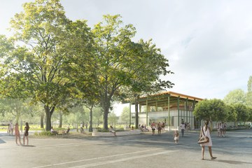 Visualisierung Freibad Marzili 3.Etappe neues Eingangsgebäude ©Hochbau Stadt Bern   Team Trachsel Zeltner Architekten AG. Vergrösserte Ansicht