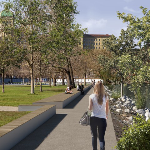 Visualisierung Hochwasserschutz Marzili ©Tiefbau Stadt Bern   Mathys Partner