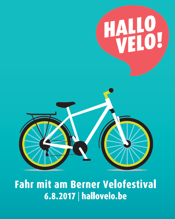 Plakat des Veloanlasses "Hallo Velo!" in Bern sowie dem Aare- und Gürbetal vom 6. August 2017.