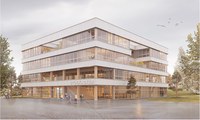 Aussenansicht Volksschule Stöckacker. Visualisierung: Schmid Ziörjen Architektenkollektiv