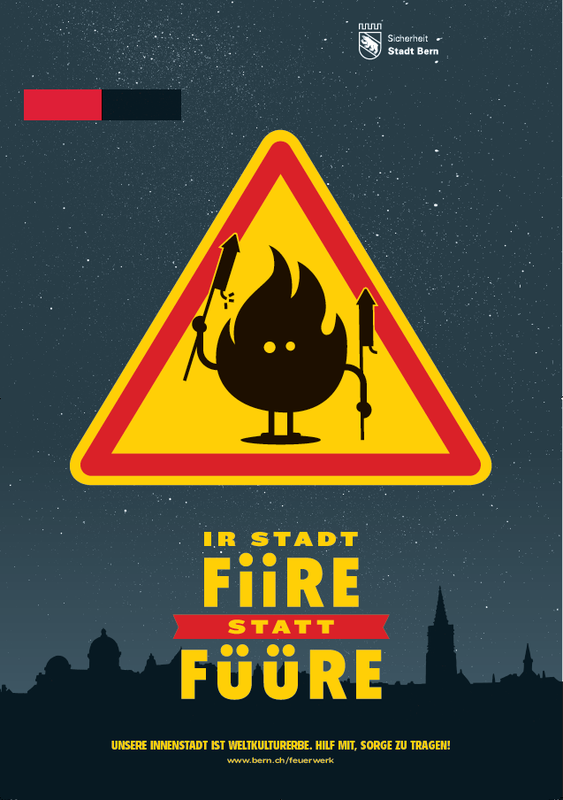 Plakat Feuerwerk "Ir Stadt fiire statt füüre" .