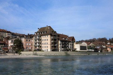 Matte Sicht von Aare Hochwasserschutz Visualisierung Tiefbauamt Stadt Bern Mathys Partner Visualisierung. Vergrösserte Ansicht