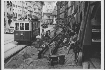 Bild Umbau der Marktgasse 1938, Foto vom Tiefbauamt (SAB 1003 2 39E) ( JPG, 1,3 MB). Vergrösserte Ansicht