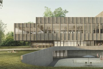 Visualisierung Gebäude (Stand Wettbewerb). Vergrösserte Ansicht