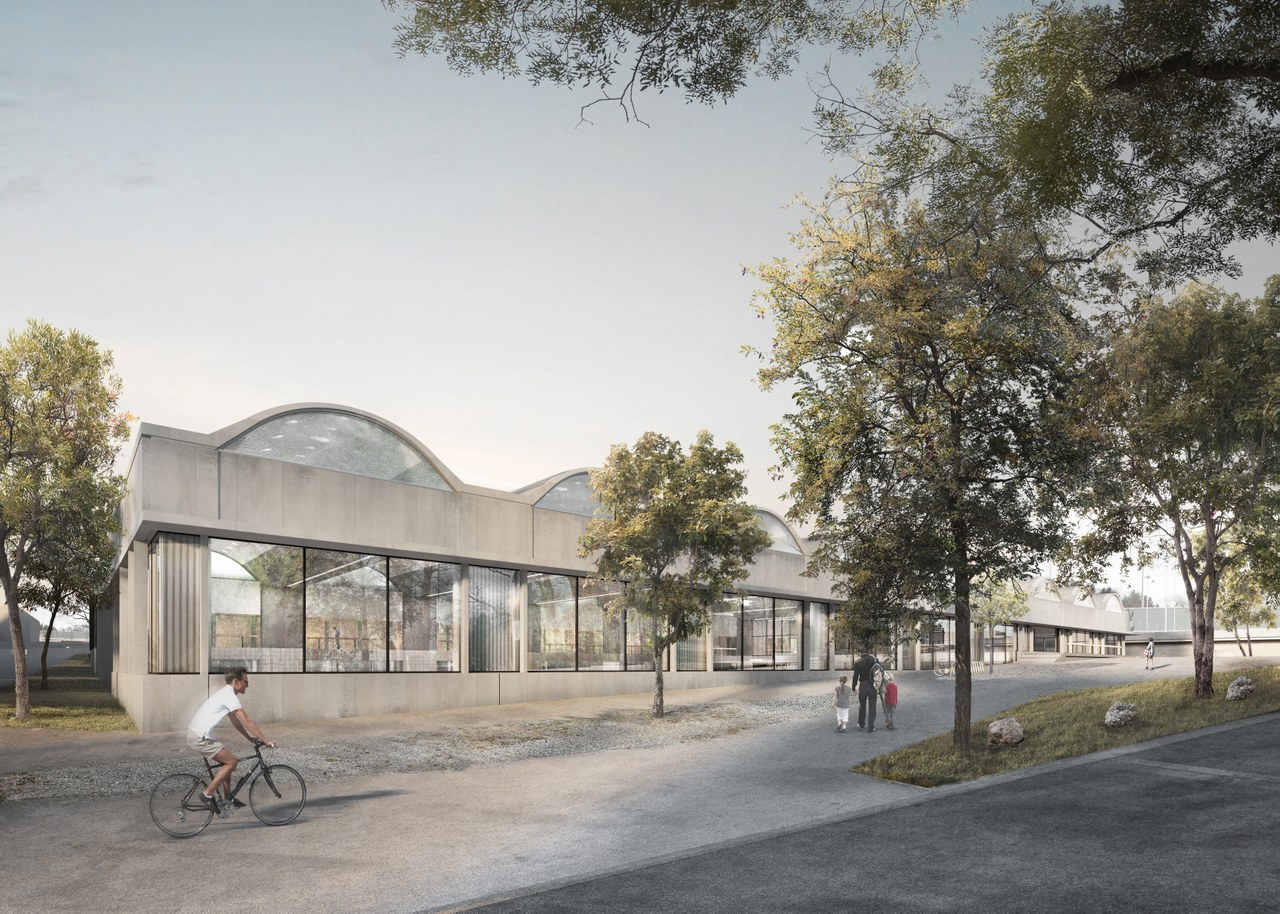 Visualisierung 50 Meter Schwimmhalle Aussensansicht
