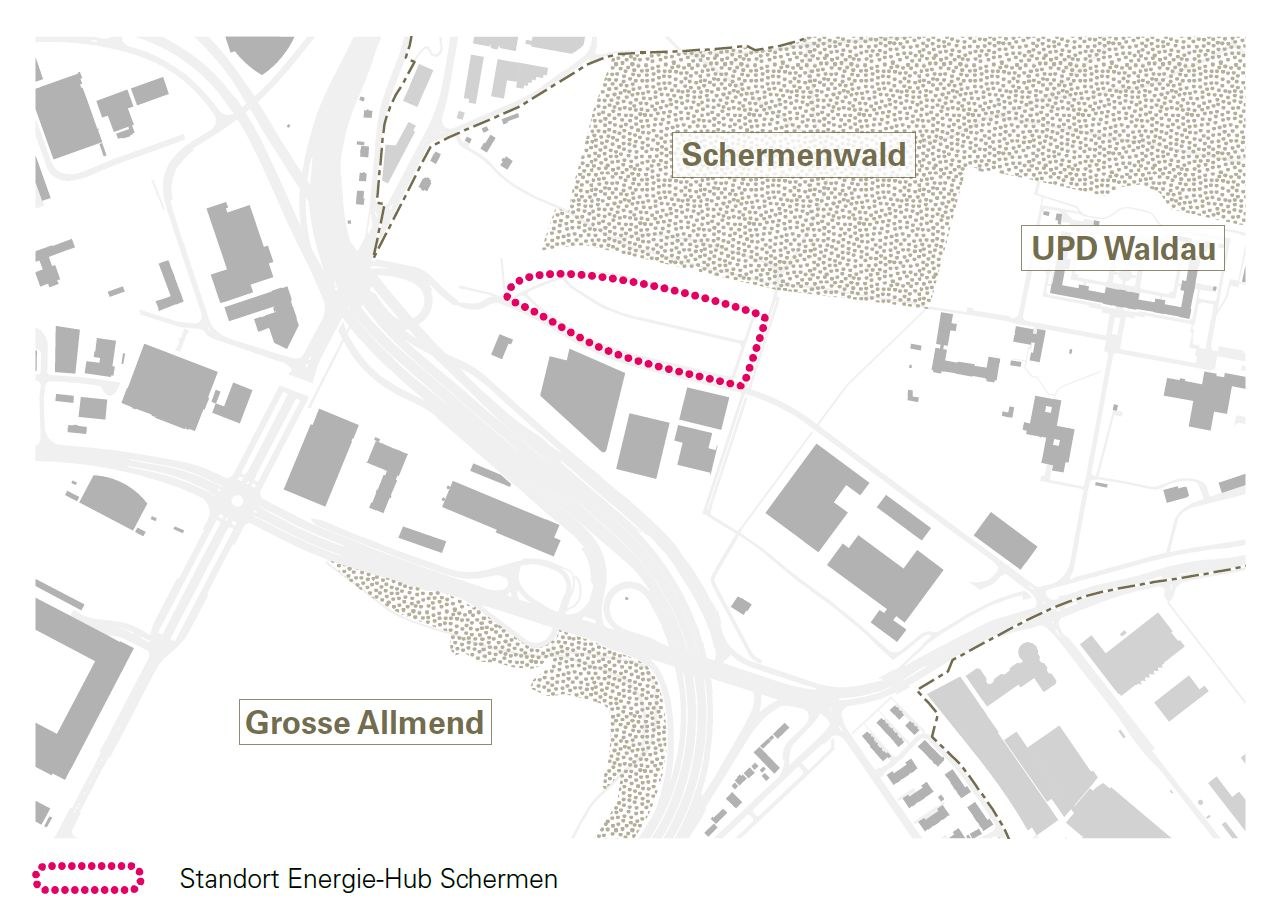 Plan mit Standort Energie-Hub Schermen