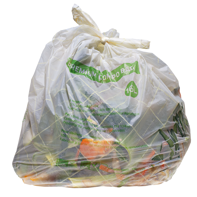 Grünabfall in einem kompostierbaren Plastiksack (Symbolbild)