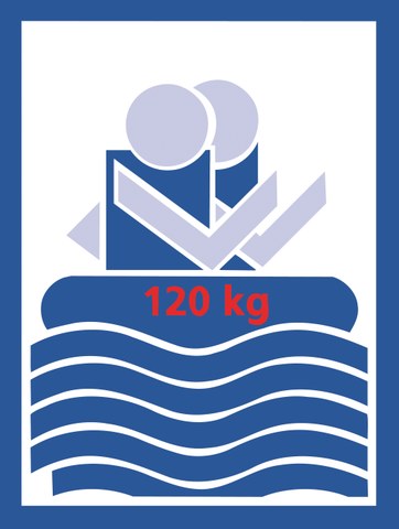 Bild zeigt zwei Personen auf einem Schlauchboot mit Nutzlast 120 Kilogramm.