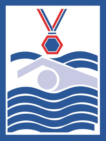 Bild zeigt eine schwimmende Person und ein Abzeichen. Das Abzeichen steht für geübte Schwimmer.