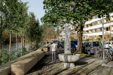 Altenberg Plätzli Hochwasserschutz Visualisierung (Tiefbauamt Stadt Bern / Mathys Partner Visualisierung). Vergrösserte Ansicht
