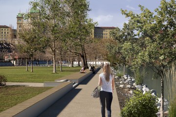 Marzili Hochwasserschutz Visualisierung (Tiefbauamt Stadt Bern / Mathys Partner Visualisierung). Vergrösserte Ansicht