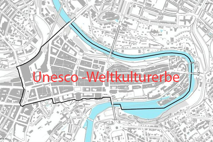 Darstellung des Unesco-Weltkulturerbe-Perimeters der Altstadt von Bern