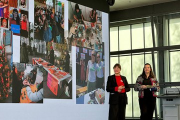 Vorstellen des Projekts Halt Gewalt - Die Projektleiterinnen Imma Mäder und Clara Wittich. Vergrösserte Ansicht